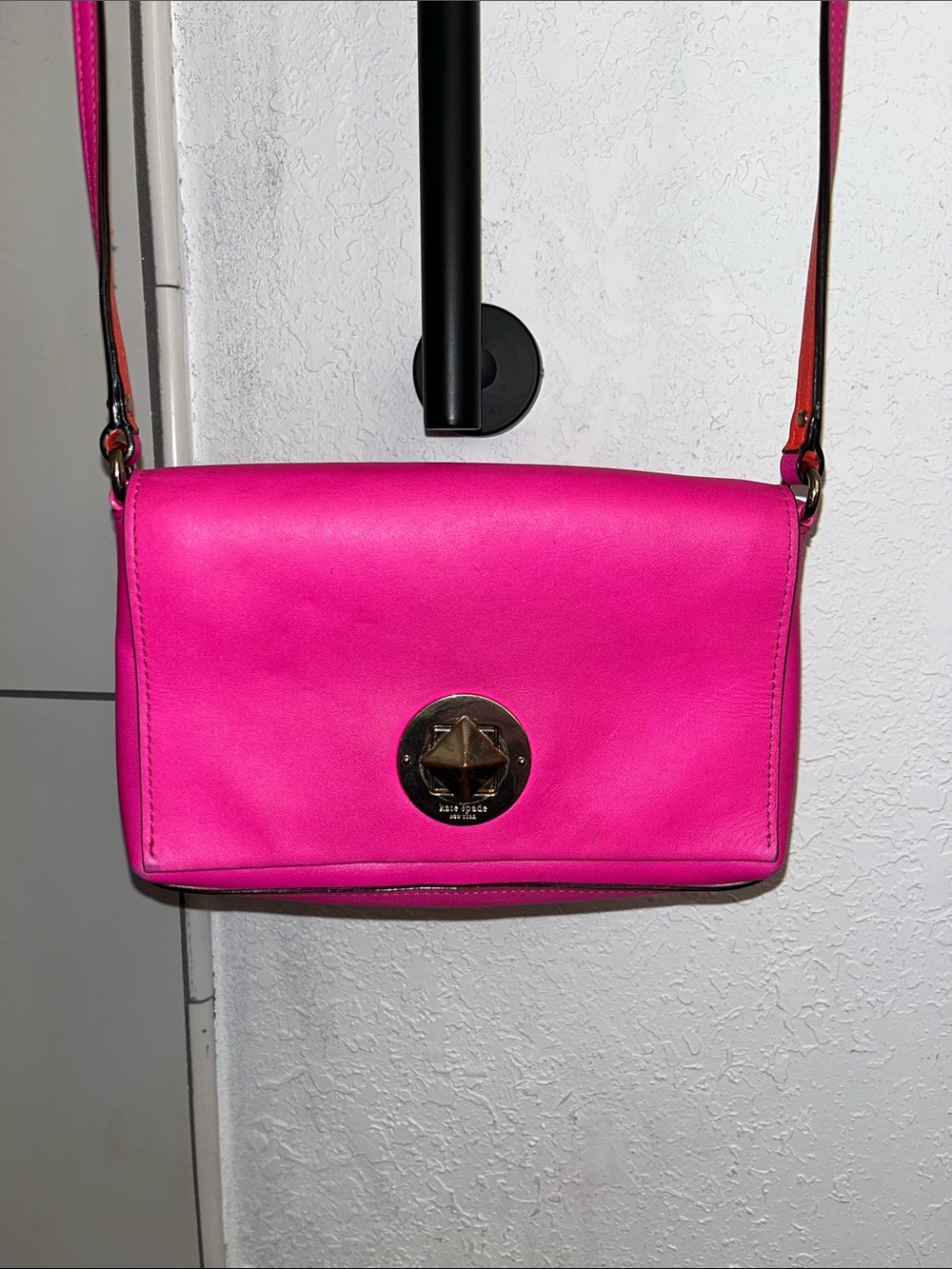 kate spade Hot Pink Leather Crossbody with Gold-Tone Turnlock